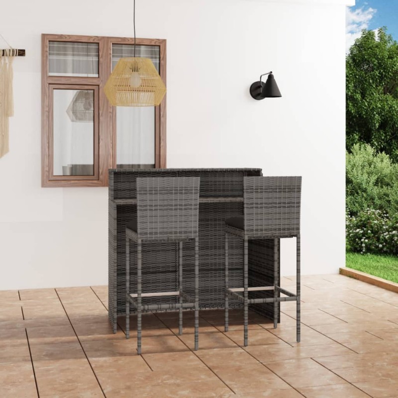 3-tlg. Gartenbar-Set mit Kissen Grau 3-tlg. Gartenbar-Set mit Kissen Grau