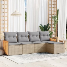 vidaXL 5-tlg. Garten-Sofagarnitur mit Kissen Beige Poly Rattan 