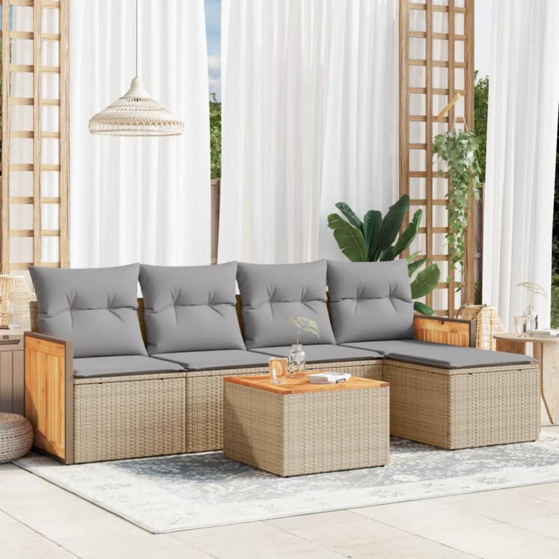 vidaXL 6-tlg. Garten-Sofagarnitur mit Kissen Beige Poly Rattan vidaXL 6-tlg. Garten-Sofagarnitur mit Kissen Beige Poly Rattan