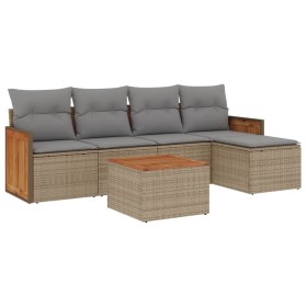 vidaXL 6-tlg. Garten-Sofagarnitur mit Kissen Beige Poly Rattan