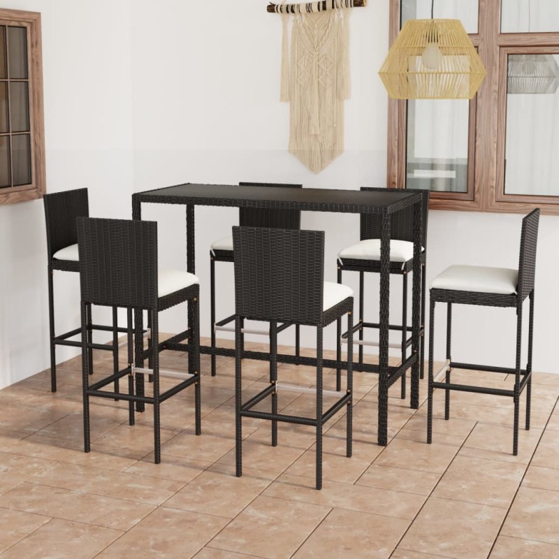 vidaXL 7-tlg. Gartenbar-Set mit Kissen Poly Rattan Schwarz vidaXL 7-tlg. Gartenbar-Set mit Kissen Poly Rattan Schwarz