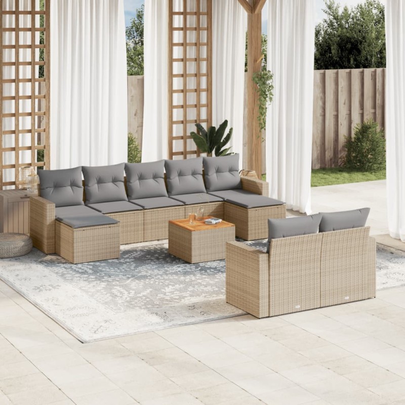 vidaXL 10-tlg. Garten-Sofagarnitur mit Kissen Beige Poly Rattan vidaXL 10-tlg. Garten-Sofagarnitur mit Kissen Beige Poly Rattan