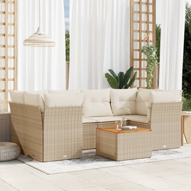 vidaXL 7-tlg. Garten-Sofagarnitur mit Kissen Beige Poly Rattan vidaXL 7-tlg. Garten-Sofagarnitur mit Kissen Beige Poly Rattan