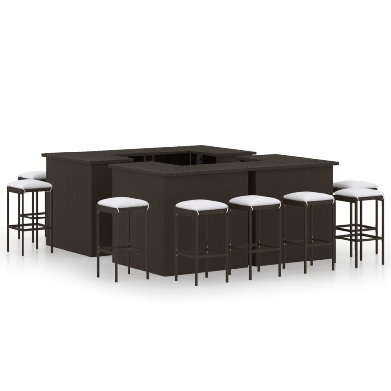 16-tlg. Gartenbar-Set mit Kissen Poly Rattan Braun 16-tlg. Gartenbar-Set mit Kissen Poly Rattan Braun