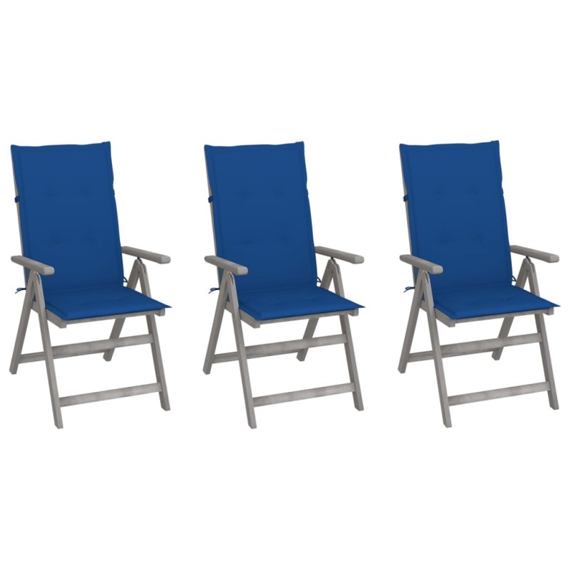 Verstellbare Gartenstühle 3 Stk. mit Auflagen Massivholz Akazie Verstellbare Gartenstühle 3 Stk. mit Auflagen Massivholz Akazie