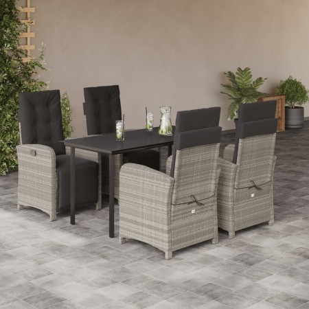 vidaXL 5-tlg. Garten-Essgruppe mit Kissen Hellgrau Poly Rattan
