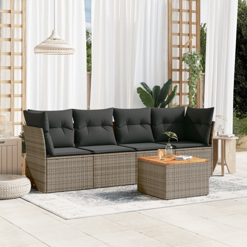 vidaXL 5-tlg. Garten-Sofagarnitur mit Kissen Grau Poly Rattan vidaXL 5-tlg. Garten-Sofagarnitur mit Kissen Grau Poly Rattan