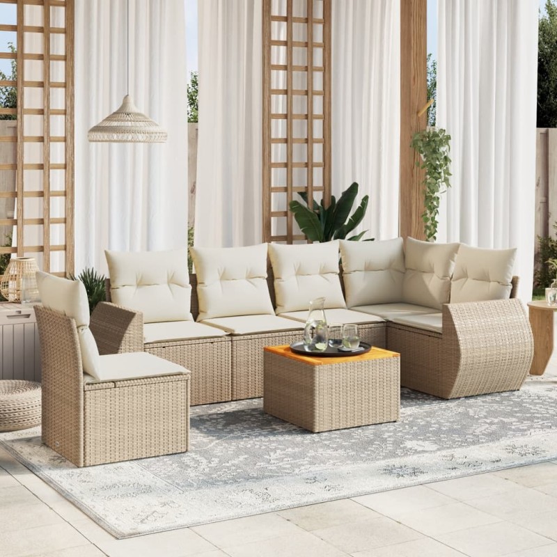 vidaXL 7-tlg. Garten-Sofagarnitur mit Kissen Beige Poly Rattan vidaXL 7-tlg. Garten-Sofagarnitur mit Kissen Beige Poly Rattan