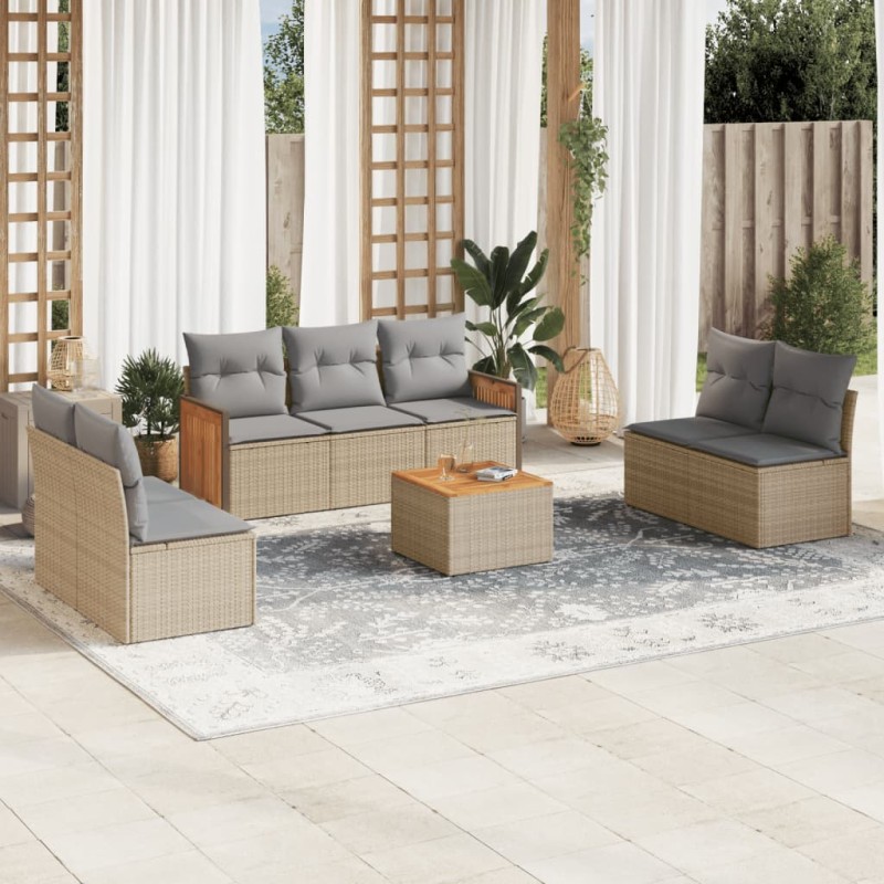 vidaXL 8-tlg. Garten-Sofagarnitur mit Kissen Beige Poly Rattan vidaXL 8-tlg. Garten-Sofagarnitur mit Kissen Beige Poly Rattan