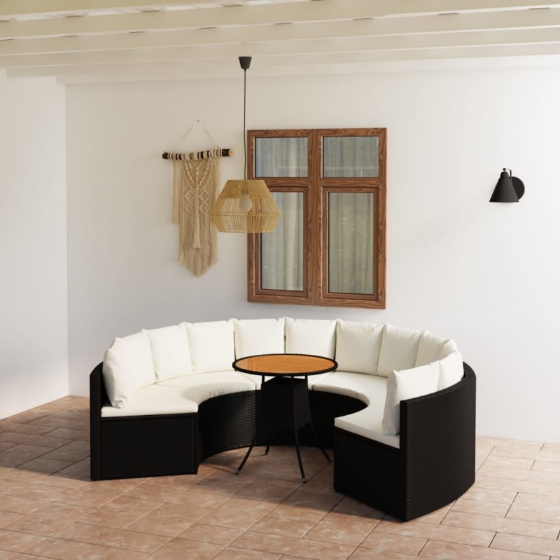 vidaXL 7-tlg. Garten-Sofagarnitur mit Auflagen Poly Rattan Schwarz vidaXL 7-tlg. Garten-Sofagarnitur mit Auflagen Poly Rattan Schwarz