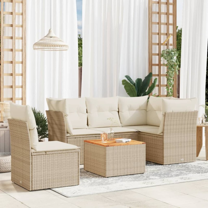 vidaXL 6-tlg. Garten-Sofagarnitur mit Kissen Beige Poly Rattan vidaXL 6-tlg. Garten-Sofagarnitur mit Kissen Beige Poly Rattan