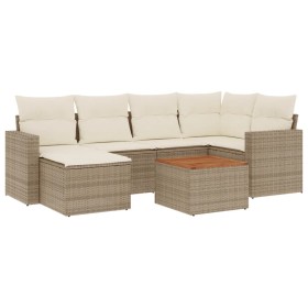 vidaXL 7-tlg. Garten-Sofagarnitur mit Kissen Beige Poly Rattan
