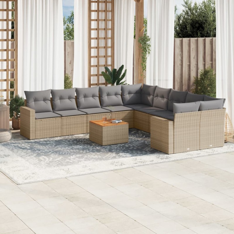 vidaXL 11-tlg. Garten-Sofagarnitur mit Kissen Beige Poly Rattan vidaXL 11-tlg. Garten-Sofagarnitur mit Kissen Beige Poly Rattan