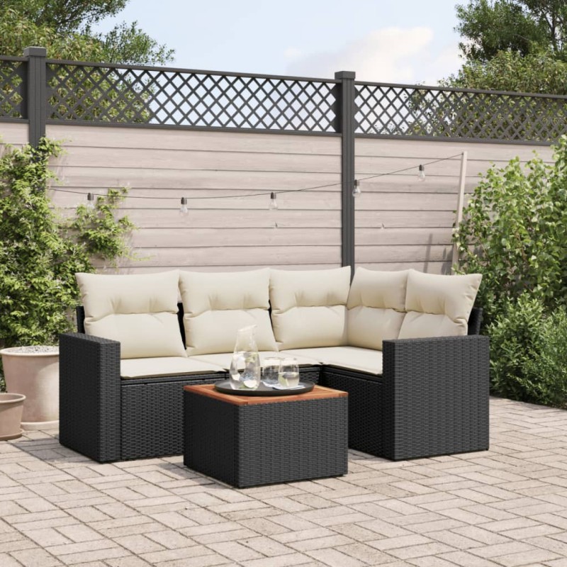 vidaXL 5-tlg. Garten-Sofagarnitur mit Kissen Schwarz Poly Rattan vidaXL 5-tlg. Garten-Sofagarnitur mit Kissen Schwarz Poly Rattan