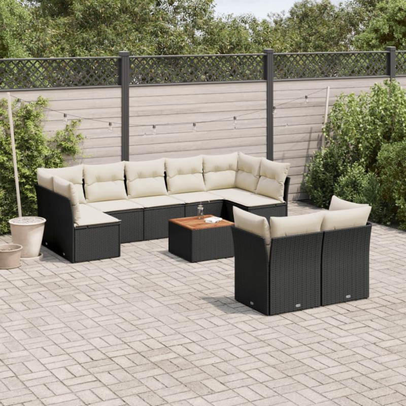 vidaXL 10-tlg. Garten-Sofagarnitur mit Kissen Schwarz Poly Rattan vidaXL 10-tlg. Garten-Sofagarnitur mit Kissen Schwarz Poly Rattan
