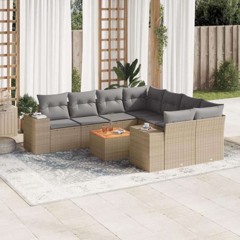 vidaXL 9-tlg. Garten-Sofagarnitur mit Kissen Beige Poly Rattan vidaXL 9-tlg. Garten-Sofagarnitur mit Kissen Beige Poly Rattan