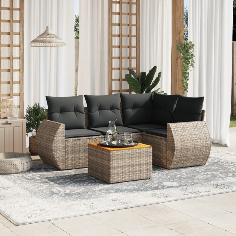 vidaXL 5-tlg. Garten-Sofagarnitur mit Kissen Grau Poly Rattan vidaXL 5-tlg. Garten-Sofagarnitur mit Kissen Grau Poly Rattan
