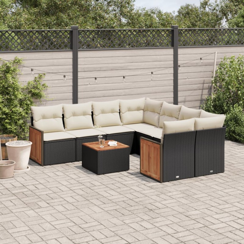 vidaXL 9-tlg. Garten-Sofagarnitur mit Kissen Schwarz Poly Rattan vidaXL 9-tlg. Garten-Sofagarnitur mit Kissen Schwarz Poly Rattan