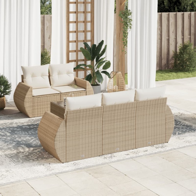 vidaXL 6-tlg. Garten-Sofagarnitur mit Kissen Beige Poly Rattan vidaXL 6-tlg. Garten-Sofagarnitur mit Kissen Beige Poly Rattan