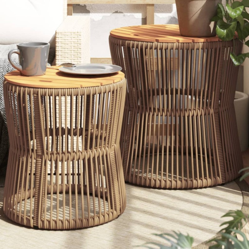 vidaXL Garten-Beistelltische 2 Stk. mit Holzplatte Beige Poly Rattan vidaXL Garten-Beistelltische 2 Stk. mit Holzplatte Beige Poly Rattan