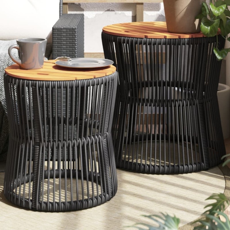 vidaXL Garten-Beistelltische 2 Stk. mit Holzplatte Schwarz Poly Rattan vidaXL Garten-Beistelltische 2 Stk. mit Holzplatte Schwarz Poly Rattan
