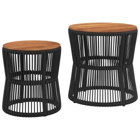 vidaXL Garten-Beistelltische 2 Stk. mit Holzplatte Schwarz Poly Rattan
