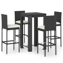 5-tlg. Gartenbar-Set mit Kissen Poly Rattan Schwarz