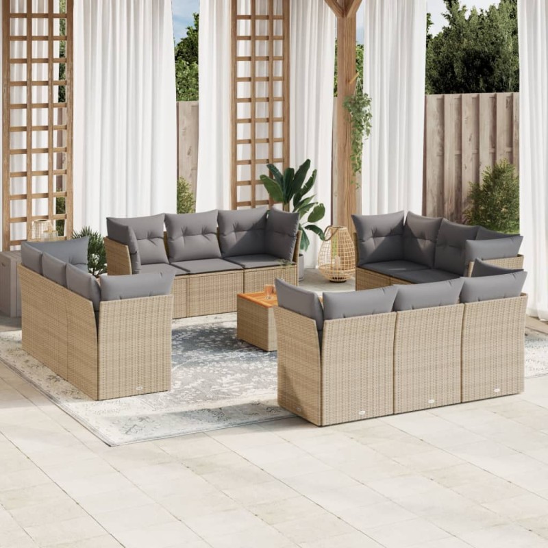 vidaXL 13-tlg. Garten-Sofagarnitur mit Kissen Beige Poly Rattan vidaXL 13-tlg. Garten-Sofagarnitur mit Kissen Beige Poly Rattan
