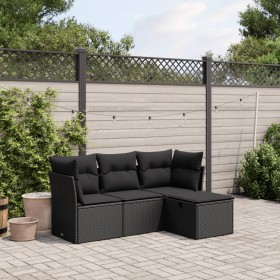 vidaXL 4-tlg. Garten-Sofagarnitur mit Kissen Schwarz Poly Rattan