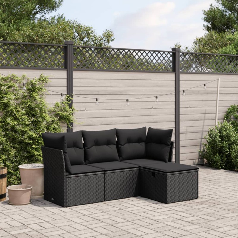 vidaXL 4-tlg. Garten-Sofagarnitur mit Kissen Schwarz Poly Rattan vidaXL 4-tlg. Garten-Sofagarnitur mit Kissen Schwarz Poly Rattan