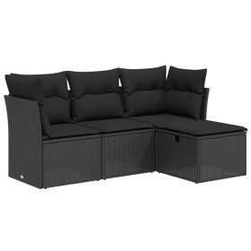 vidaXL 4-tlg. Garten-Sofagarnitur mit Kissen Schwarz Poly Rattan