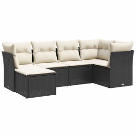 vidaXL 6-tlg. Garten-Sofagarnitur mit Kissen Schwarz Poly Rattan