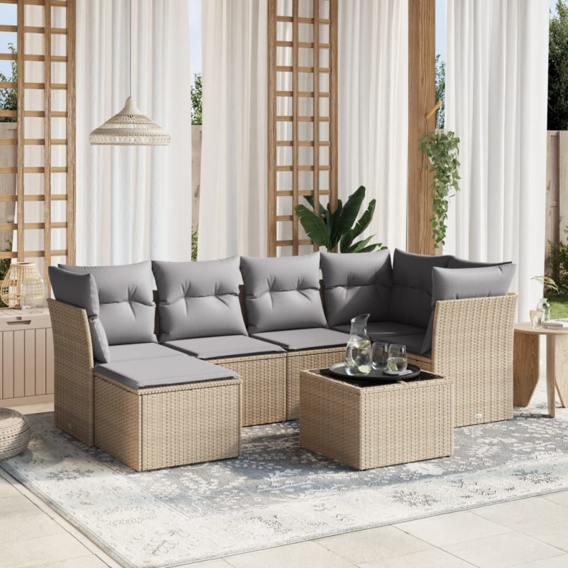 vidaXL 7-tlg. Garten-Sofagarnitur mit Kissen Beige Poly Rattan vidaXL 7-tlg. Garten-Sofagarnitur mit Kissen Beige Poly Rattan