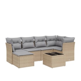 vidaXL 7-tlg. Garten-Sofagarnitur mit Kissen Beige Poly Rattan