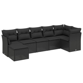 vidaXL 7-tlg. Garten-Sofagarnitur mit Kissen Schwarz Poly Rattan