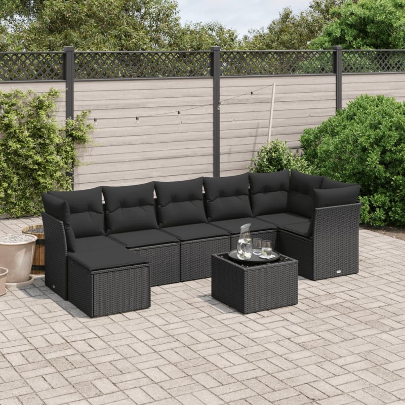 vidaXL 8-tlg. Garten-Sofagarnitur mit Kissen Schwarz Poly Rattan vidaXL 8-tlg. Garten-Sofagarnitur mit Kissen Schwarz Poly Rattan