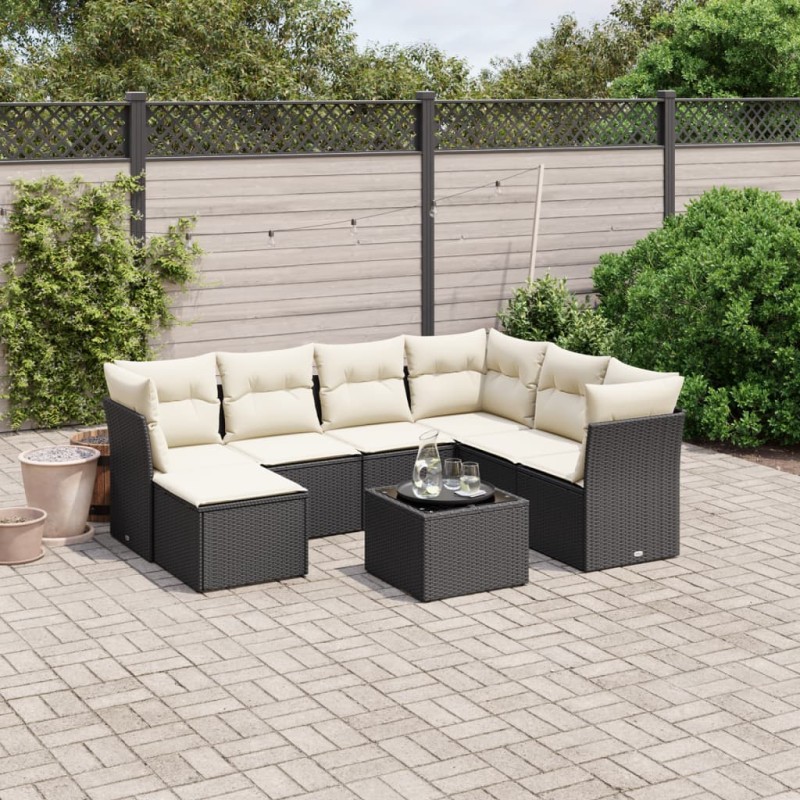 vidaXL 8-tlg. Garten-Sofagarnitur mit Kissen Schwarz Poly Rattan vidaXL 8-tlg. Garten-Sofagarnitur mit Kissen Schwarz Poly Rattan