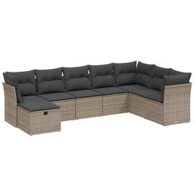 vidaXL 8-tlg. Garten-Sofagarnitur mit Kissen Grau Poly Rattan