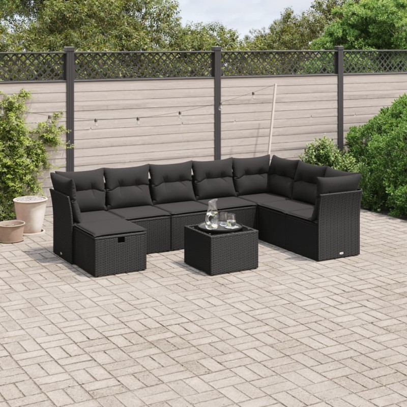 vidaXL 9-tlg. Garten-Sofagarnitur mit Kissen Schwarz Poly Rattan vidaXL 9-tlg. Garten-Sofagarnitur mit Kissen Schwarz Poly Rattan