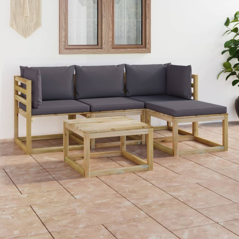 5-tlg. Garten-Lounge-Set mit Anthrazit Kissen 5-tlg. Garten-Lounge-Set mit Anthrazit Kissen