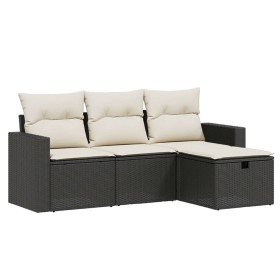 vidaXL 4-tlg. Garten-Sofagarnitur mit Kissen Schwarz Poly Rattan
