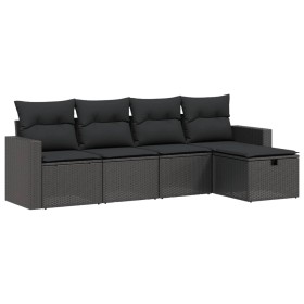 vidaXL 5-tlg. Garten-Sofagarnitur mit Kissen Schwarz Poly Rattan