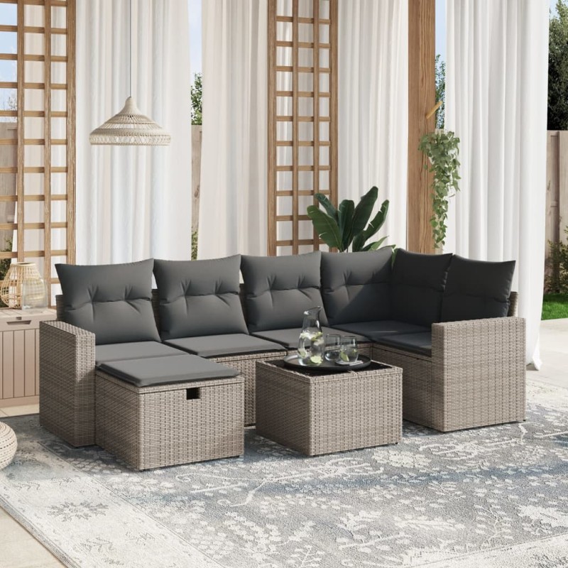 vidaXL 7-tlg. Garten-Sofagarnitur mit Kissen Grau Poly Rattan vidaXL 7-tlg. Garten-Sofagarnitur mit Kissen Grau Poly Rattan
