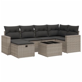 vidaXL 7-tlg. Garten-Sofagarnitur mit Kissen Grau Poly Rattan