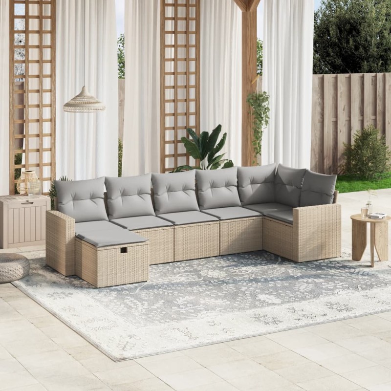 vidaXL 7-tlg. Garten-Sofagarnitur mit Kissen Beige Poly Rattan vidaXL 7-tlg. Garten-Sofagarnitur mit Kissen Beige Poly Rattan