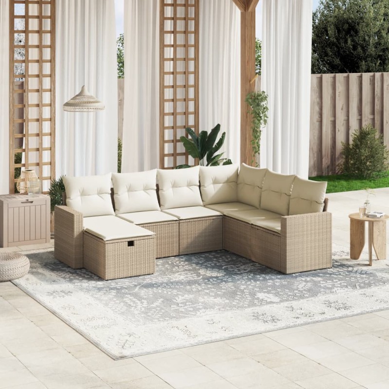 vidaXL 7-tlg. Garten-Sofagarnitur mit Kissen Beige Poly Rattan vidaXL 7-tlg. Garten-Sofagarnitur mit Kissen Beige Poly Rattan