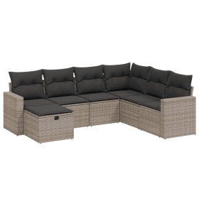 vidaXL 7-tlg. Garten-Sofagarnitur mit Kissen Grau Poly Rattan