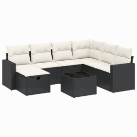 vidaXL 8-tlg. Garten-Sofagarnitur mit Kissen Schwarz Poly Rattan