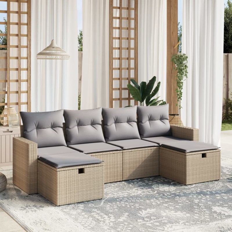 vidaXL 6-tlg. Garten-Sofagarnitur mit Kissen Beige Poly Rattan vidaXL 6-tlg. Garten-Sofagarnitur mit Kissen Beige Poly Rattan