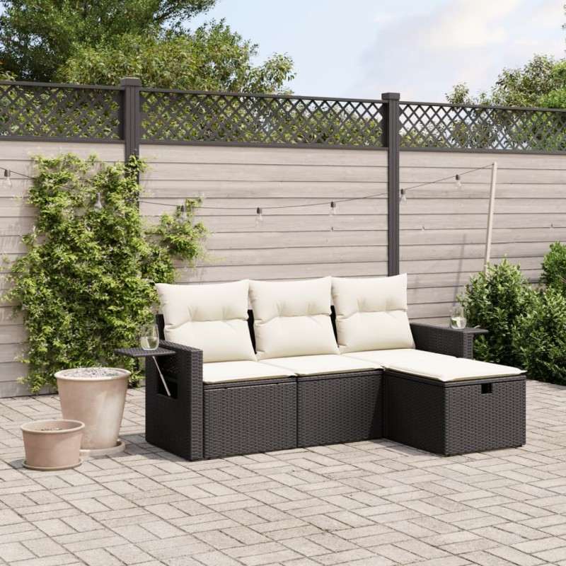 vidaXL 4-tlg. Garten-Sofagarnitur mit Kissen Schwarz Poly Rattan vidaXL 4-tlg. Garten-Sofagarnitur mit Kissen Schwarz Poly Rattan